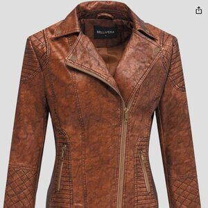Bellivera Women's Brown Soft Vegan Leather Jacket  XXL - new